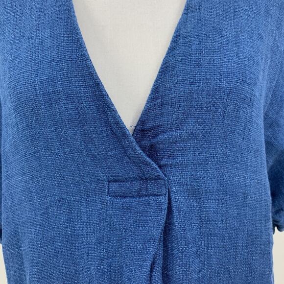 Faherty Dress Womens Small Blue Sanibel Basketweave V Neck Short Sleeve Linen - Picture 5 of 10